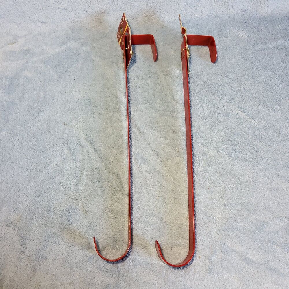 Vintage Holiday Time Over The Door Wreath Hanger Red Metal 14 Inch Set of 2
